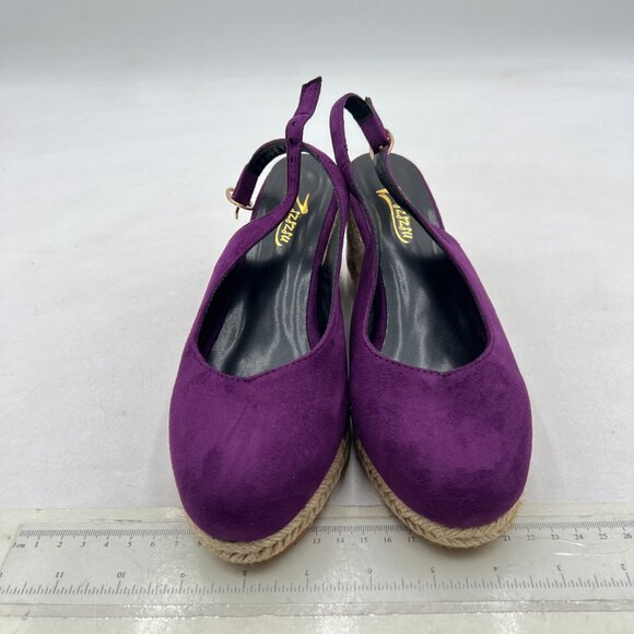 Zszszsu Purple Espadrille Wedge Closed Toe Slingback Buckled Platform Pumps - Picture 3 of 8